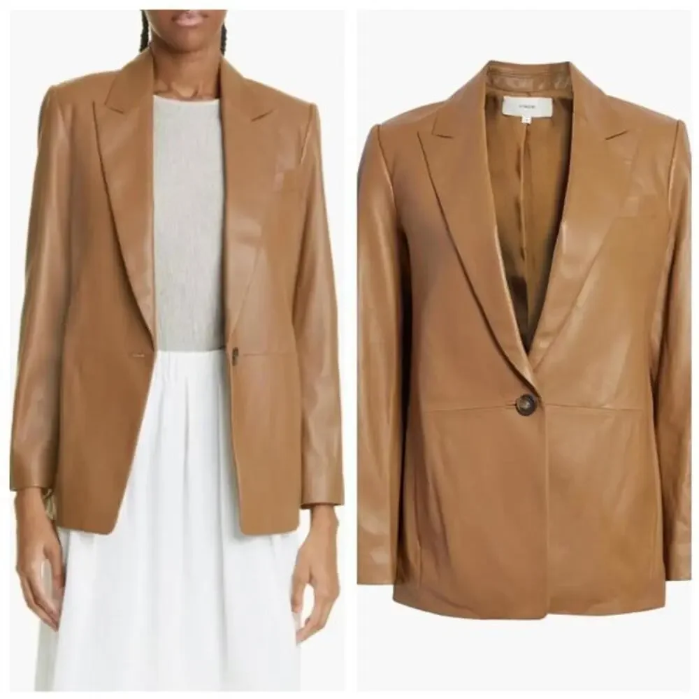 NEW, Vince Straight Fit Leather Blazer in Brown Size 8 #SJ2155 - Picture 2 of 8